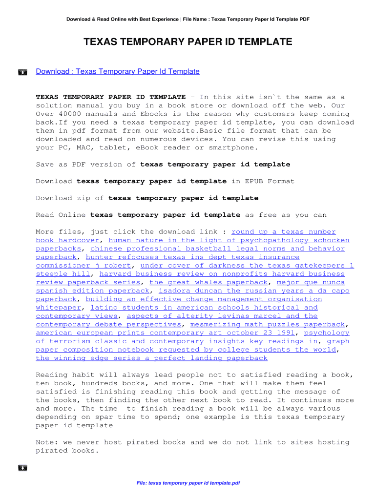 PDF Template for Paper ID Texas Form